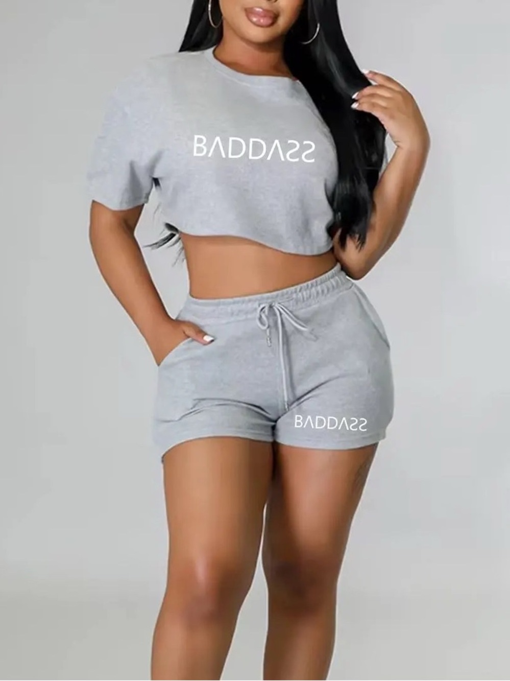 Women’s/juniors Shorts Set - Black & Heather Gray
